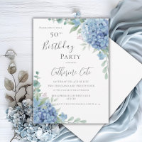 Blue Hydrangea Floral Elegant 50th Birthday