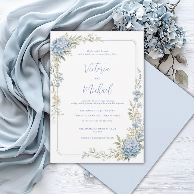 Blue Hydrangea Floral Elegant Wedding Invitation (Creator Uploaded)