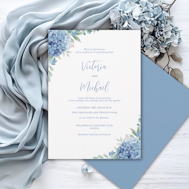 Blue Hydrangea Floral Elegant Wedding Invitation (Creator Uploaded)