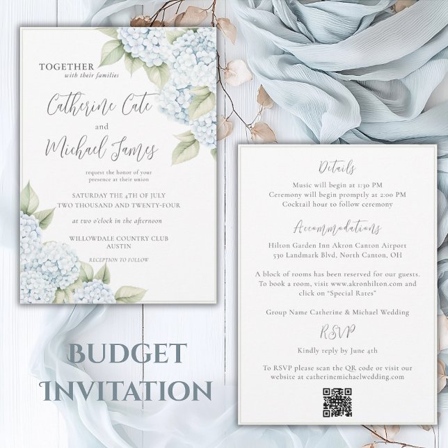 Blue Hydrangea Floral Elegant Wedding Invitation (Creator Uploaded)