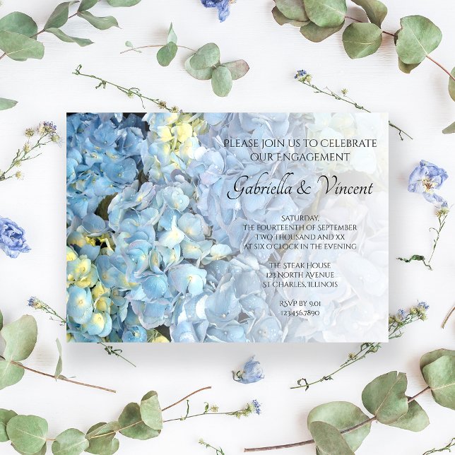 Blue Hydrangea Floral Engagement Garden Party Invitation (Creator Uploaded)