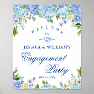 Blue Hydrangea Floral Engagement Party Sign