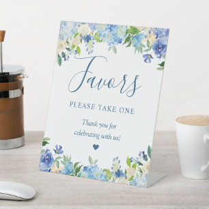 Blue Hydrangea Floral Favours Please Take One Pedestal Sign