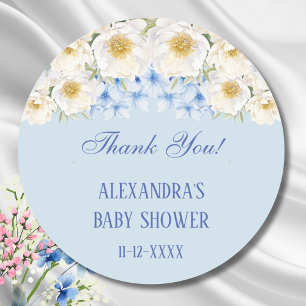 Blue Hydrangea Floral Garden Baby Shower Thank You Classic Round Sticker