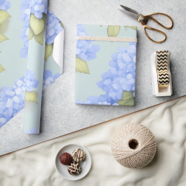 Blue Hydrangea Floral Gift Wrapping Paper (Crafts)