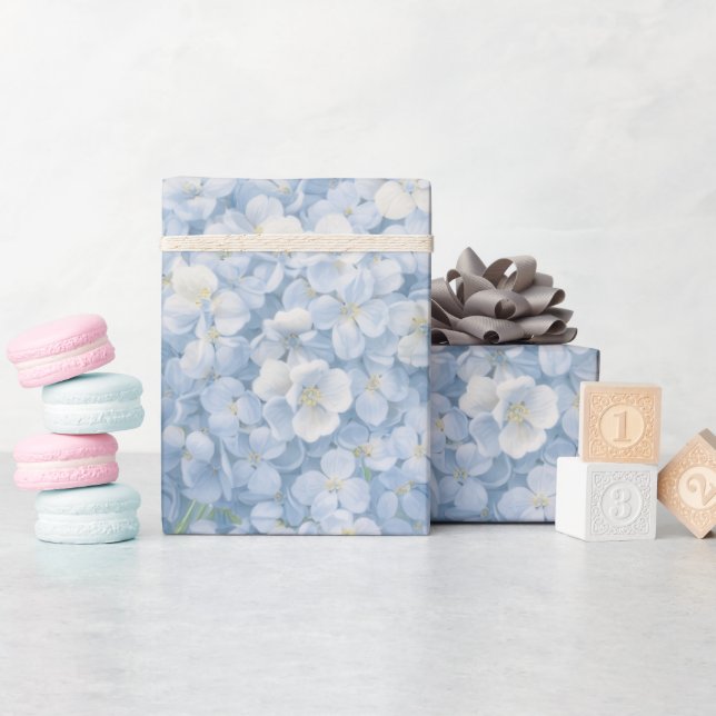"Blue hydrangea floral gift wrapping" Wrapping Paper (Baby Shower)