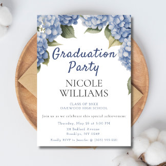 Blue Hydrangea Floral Graduation Party Invitation