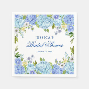 Blue Hydrangea Floral Greenery Bridal Shower Paper Napkin