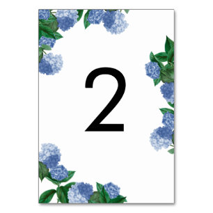 Blue Hydrangea Floral Greenery Modern Wedding Table Number