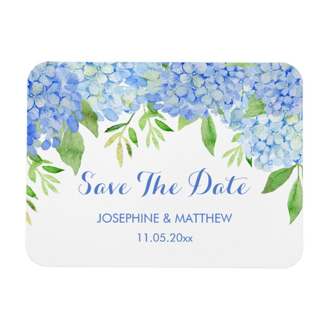 Blue Hydrangea Floral Greenery Save the Date Magnet (Horizontal)