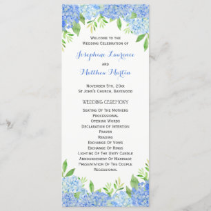 Blue Hydrangea Floral Greenery Wedding Ceremony Program