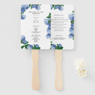 Blue Hydrangea Floral Greenery Wedding Program Hand Fan