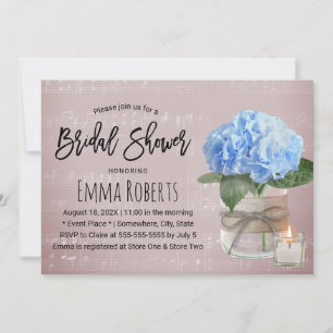 Blue Hydrangea Floral Jar Music Bridal Shower Invitation