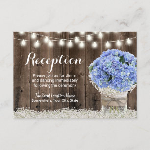 Blue Hydrangea Floral Jar Rustic Wedding Reception Invitation