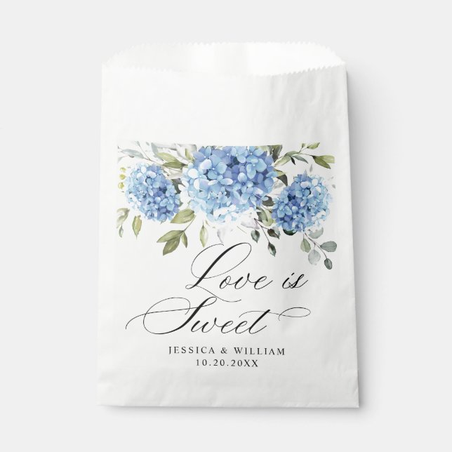 Blue Hydrangea Floral Love and Thanks Wedding Favour Bag (Front)