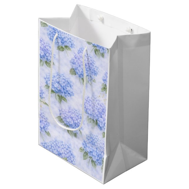 Blue Hydrangea Floral Medium Gift Bag (Front Angled)