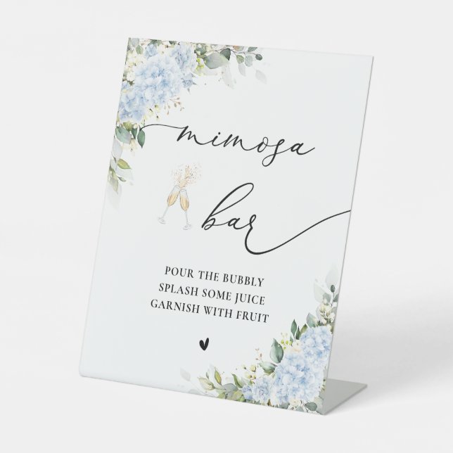 Blue Hydrangea Floral Mimosa Bar Sign (Front)