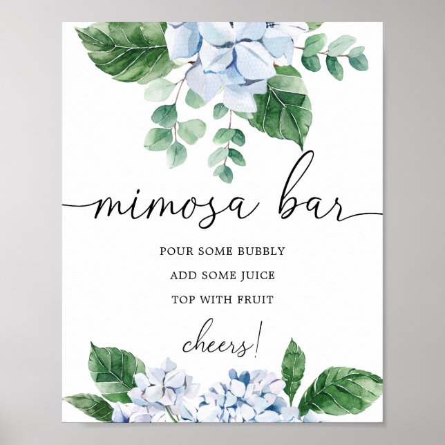 Blue Hydrangea Floral Mimosa Bar Sign (Front)