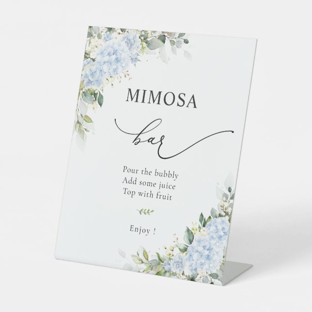 Blue Hydrangea Floral Mimosa Bar Sign (Front)