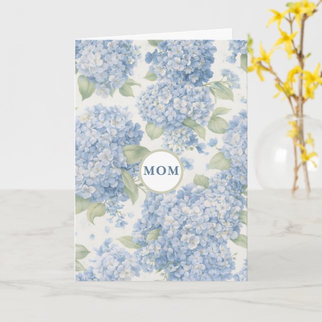 Blue Hydrangea Floral MOM Card Elegant Gift (Yellow Flower)
