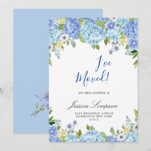 Blue Hydrangea Floral Moving Announcement Cards