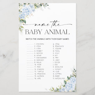 Blue Hydrangea Floral Name the Baby Animal Game