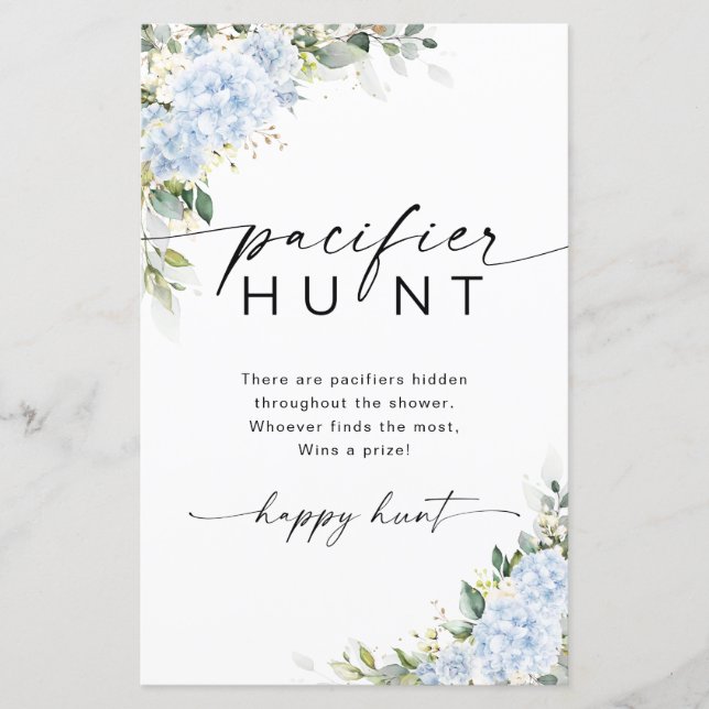 Blue Hydrangea Floral Pacifier Hunt Game (Front)