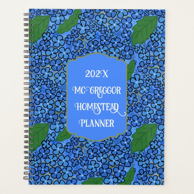 Blue Hydrangea Floral Pattern Custom Planner (Front)