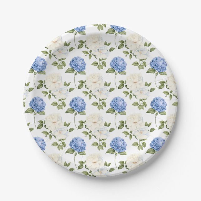 Blue hydrangea Floral Pattern Paper Plate (Front)