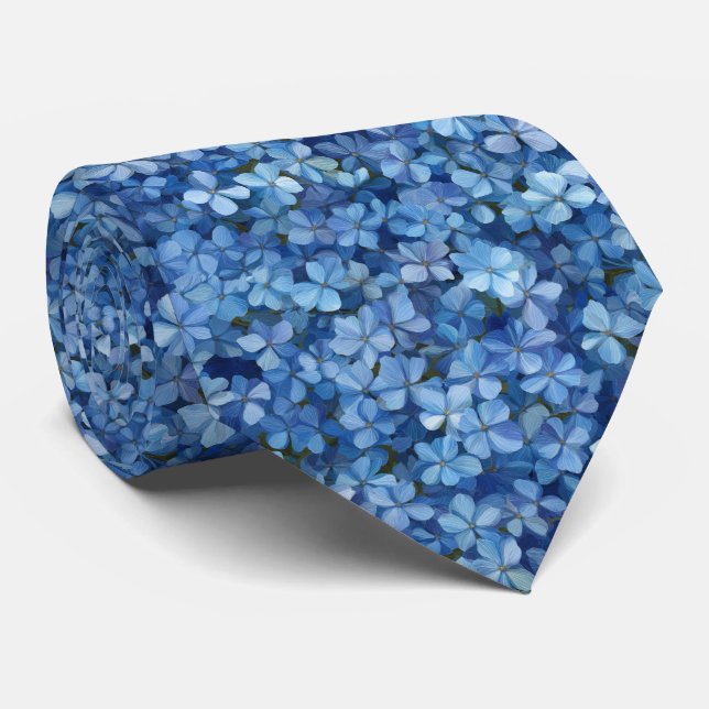 Blue Hydrangea Floral Pattern Tie (Rolled)