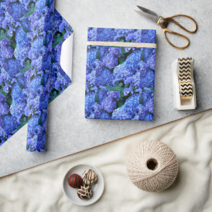 Blue Hydrangea Floral Pattern Wrapping Paper