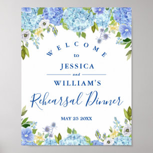 Blue Hydrangea Floral Rehearsal Dinner Sign
