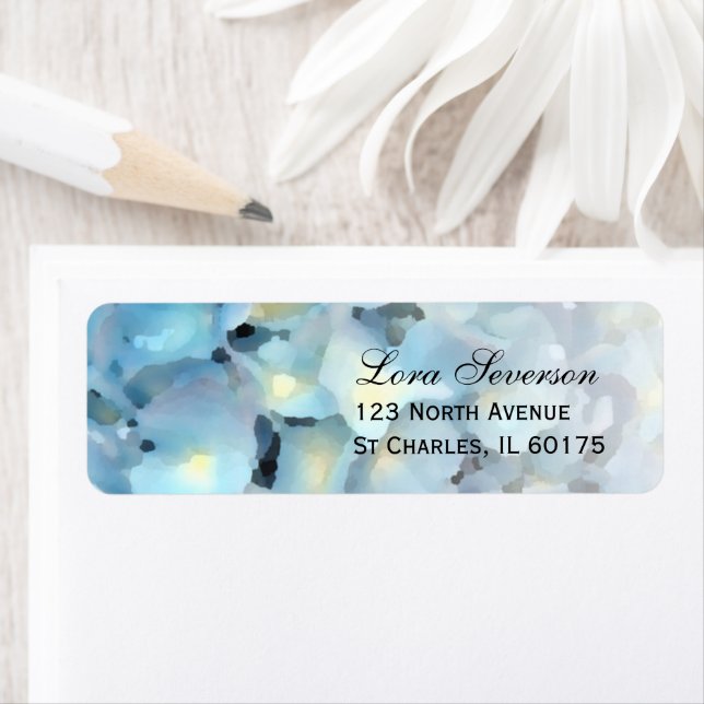 Blue Hydrangea Floral Return Address Label (Insitu)