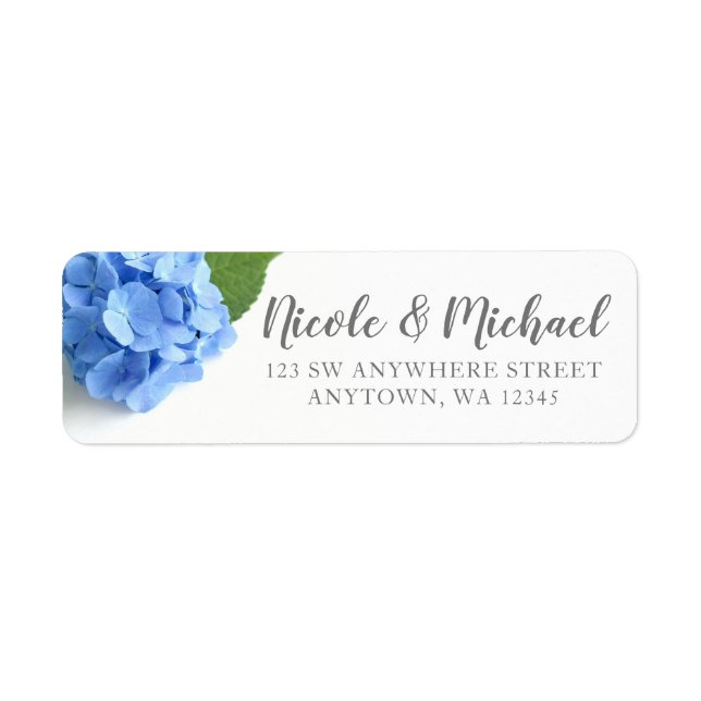 Blue Hydrangea Floral Return Address Return Address Label (Front)