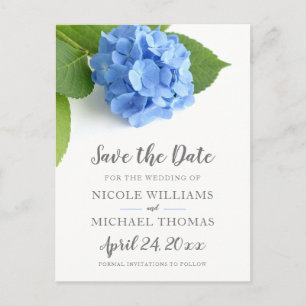 Blue Hydrangea Floral Save the Date Announcement Postcard