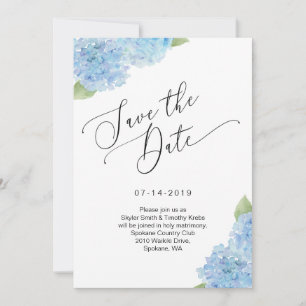 Blue Hydrangea Floral Save the Date Card
