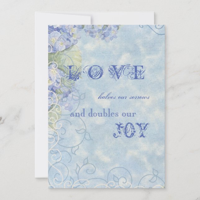 Blue Hydrangea Floral Swirls - Wedding Invitation (Front)