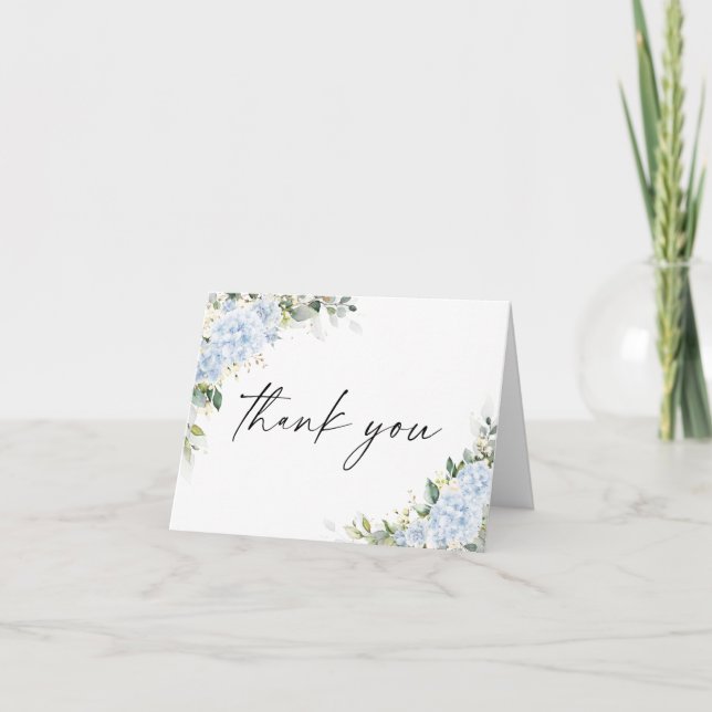 Blue Hydrangea Floral Thank You Card (Front)
