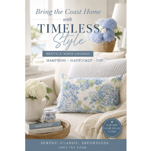 Blue Hydrangea Floral Throw Pillow Coastal Home