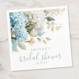 Blue Hydrangea Floral Watercolor Bridal Shower Napkin