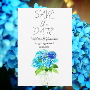 Blue Hydrangea Floral Watercolor Rustic Wedding  Invitation