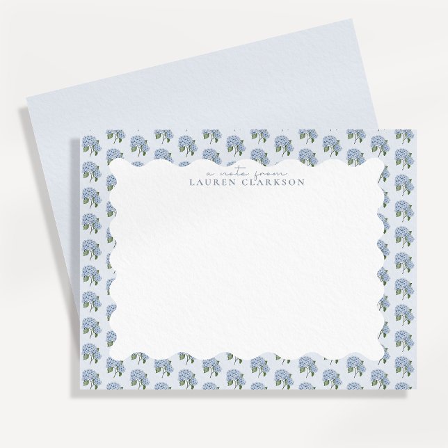 Blue Hydrangea Floral Wavy Border Note Card (Creator Uploaded)