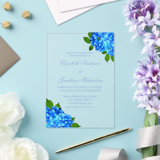Blue Hydrangea Floral Wedding Acrylic Invitations (Insitu (Wedding))