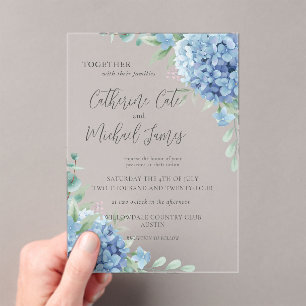 Blue Hydrangea Floral Wedding Acrylic Invitations