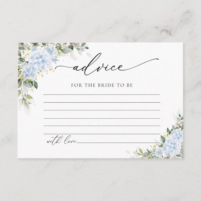 Blue Hydrangea Floral Wedding Advice  Enclosure Card (Front)