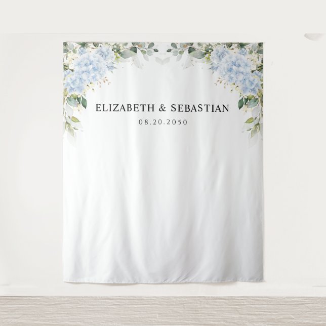 Blue Hydrangea Floral Wedding Backdrops Tapestry (Front)