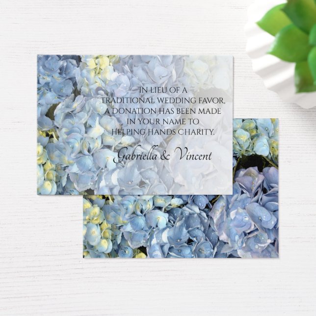 Blue Hydrangea Floral Wedding Charity Favour Card (Desk)