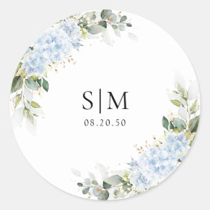 Blue Hydrangea Floral Wedding Classic Round Sticker