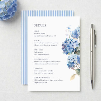 Blue Hydrangea Floral Wedding Details Enclosure Card