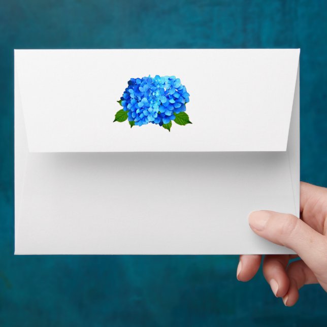 Blue Hydrangea Floral Wedding Envelope (Hand)